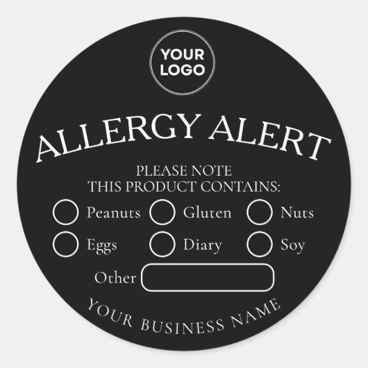 Zwart Ronde Wit Zwart Voedsel Allergie Alert Stick Ronde Sticker (Voorkant)