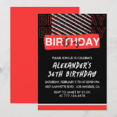Zwart Rood 36ste verjaardagsfeest uitnodigingen Ma (Voorkant / Achterkant)