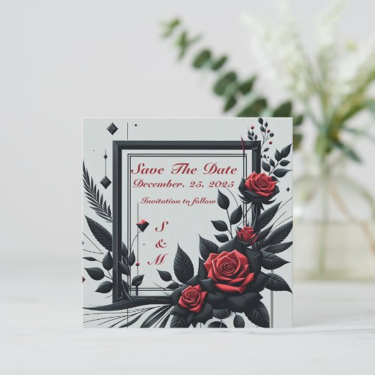  Zwart & Rood 3d Bloemen Kaart (Staand voorkant)