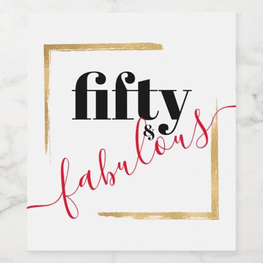 Zwart Rood 50 & Fabulous 50ste verjaardag Typograp Wijn Etiket (Enkel label)