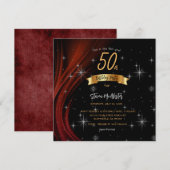 Zwart & Rood 50ste Verjaardag Party Gouden Font Kaart (Voorkant / Achterkant)