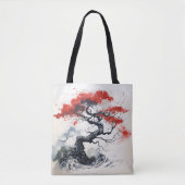 Zwart Rood Abstract Boom Tote Bag (Voorkant)