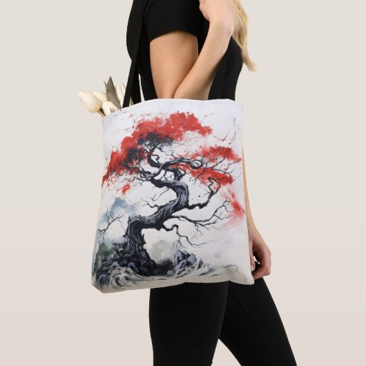 Zwart Rood Abstract Boom Tote Bag (Dichtbij)