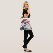 Zwart Rood Abstract Boom Tote Bag (Op model)