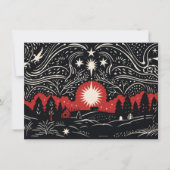 Zwart Rood Abstract Landschap Kerst Night Sky Feestdagenkaart (Voorkant)