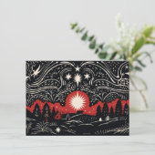 Zwart Rood Abstract Landschap Kerst Night Sky Feestdagenkaart (Staand voorkant)