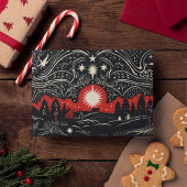 Zwart Rood Abstract Landschap Kerst Night Sky Feestdagenkaart