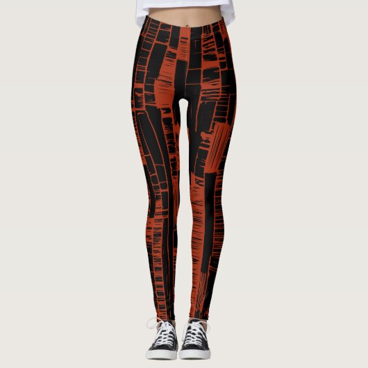 Zwart &rood abstract patroon leggings (Voorkant)