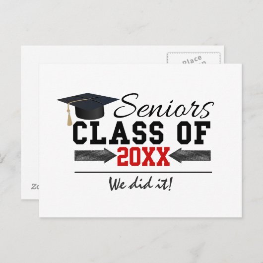 Zwart-rood Afstuderen Aankondigingskaart (Voorkant / Achterkant)