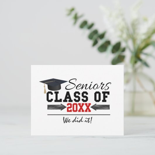 Zwart-rood Afstuderen Aankondigingskaart (Staand voorkant)