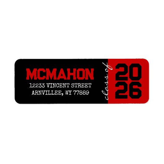 Zwart & Rood Afstuderen retour adreslabels Etiket (Voorkant)