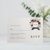 Zwart Rood Anemoon Wapen Wedding RSVP Kaart (Staand voorkant)