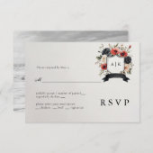 Zwart Rood Anemoon Wapen Wedding RSVP Kaart (Voorkant / Achterkant)