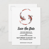 Zwart & Rood Aziatisch Koi Vis Bruiloft Save the D Uitnodiging Briefkaart (Voorkant / Achterkant)