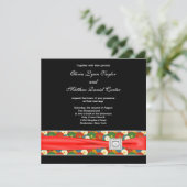 Zwart Rood Aziatische Bloem Classy Black Wedding Kaart (Staand voorkant)