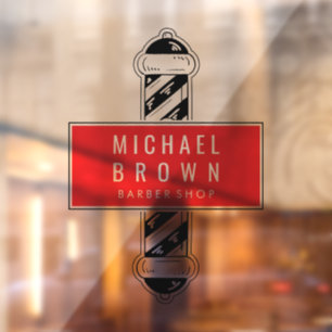 zwart rood Barber Shop business pole logo Raamsticker