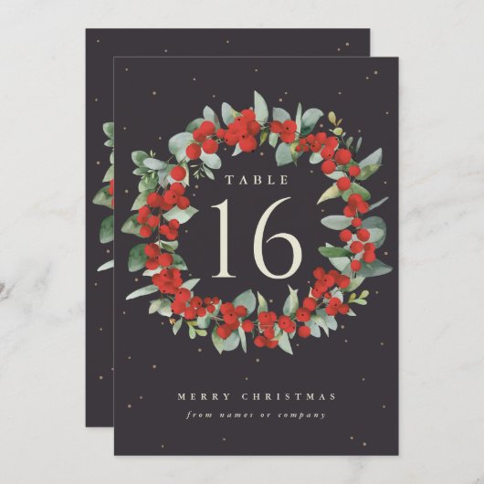 Zwart Rood Berries + Eucalyptus Vakantie Tafel Num (Voorkant / Achterkant)