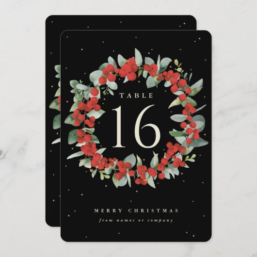 Zwart Rood Berries + Eucalyptus Vakantie Tafel Num (Voorkant / Achterkant)