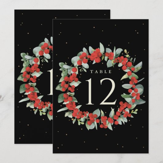 Zwart Rood Berry+Eucalyptus Kersttafel nummer (Voorkant / Achterkant)