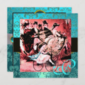 ZWART ROOD BLAUW FIETS TROUW DAMAST MONOGRAM KAART (Voorkant / Achterkant)