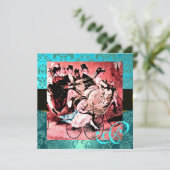 ZWART ROOD BLAUW FIETS TROUW DAMAST MONOGRAM KAART (Staand voorkant)