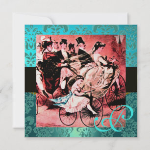 ZWART ROOD BLAUW FIETS TROUWEN DAMAST MONOGRAM KAART