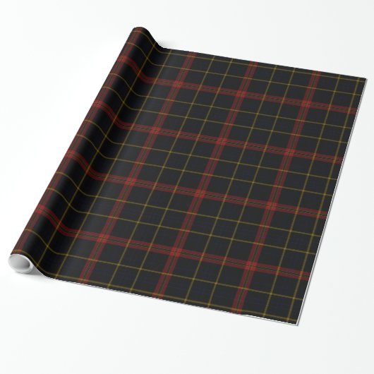 Zwart Rood Blauw Goud Tartan Plaid Cadeaupapier (Uitgerold)