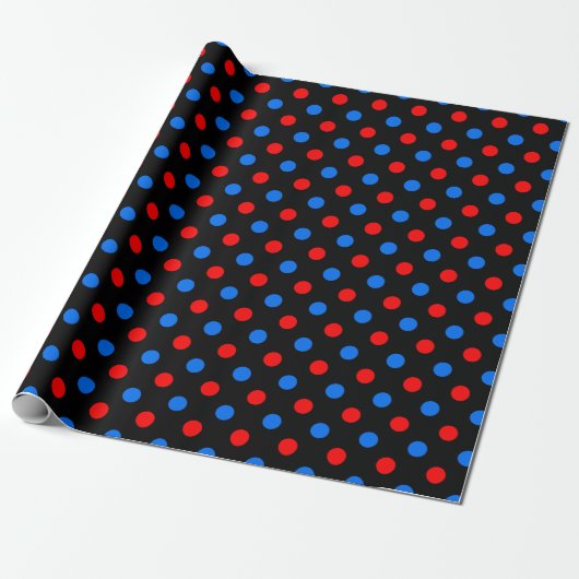Zwart Rood Blauw Stippen Design Cadeaupapier (Uitgerold)