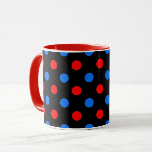 Zwart Rood Blauw Stippen Design  Mok (Voorkant links)