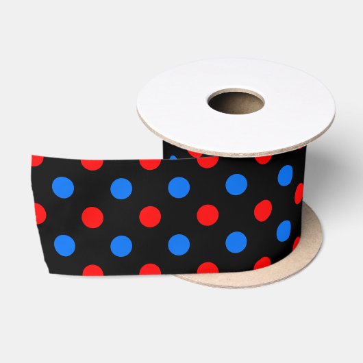Zwart Rood Blauw Stippen Design Satijnen Lint (Spoel)
