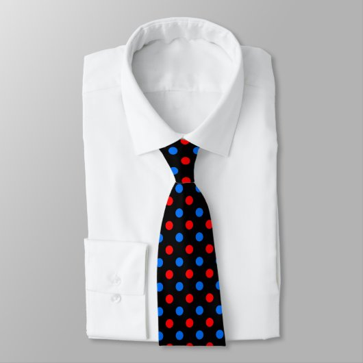 Zwart Rood Blauw Stippen Design Stropdas (Gebonden)