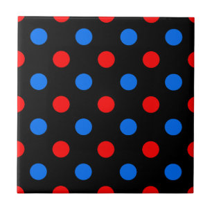 Zwart Rood Blauw Stippen Design  Tegeltje