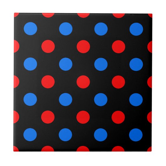 Zwart Rood Blauw Stippen Design Tegeltje (Voorkant)