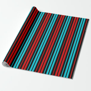Zwart Rood Blauw Strepen Patroon Cadeaupapier