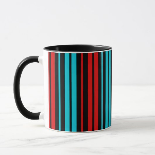 Zwart Rood Blauw Strepen Patroon Mok (Links)