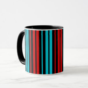 Zwart Rood Blauw Strepen Patroon   Mok
