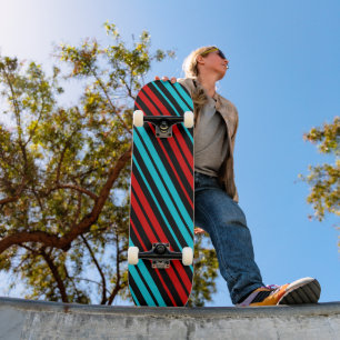 Zwart Rood Blauw Strepen Patroon   Persoonlijk Skateboard