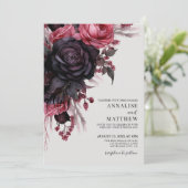 Zwart Rood Bloem Bruiloft Kaart (Staand voorkant)