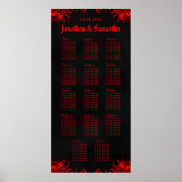 Zwart & Rood Bloemen 14 Bruiloft Tafels Zitgrafiek Poster