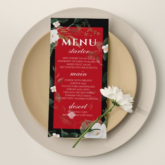 Zwart Rood Bloemen Bruiloft Menu