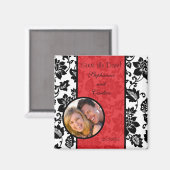 Zwart/Rood Bloemen Damask Aankondiging Magneet (Voorkant / Achterkant)