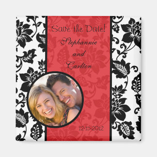 Zwart/Rood Bloemen Damask Aankondiging Magneet