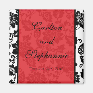 Zwart/Rood Bloemen Damask Trouwmagneet Magneet