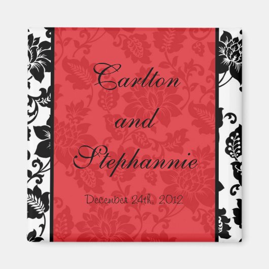 Zwart/Rood Bloemen Damask Trouwmagneet Magneet (Voorkant)