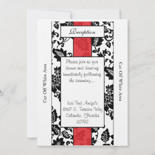 Zwart/Rood Bloemen Damast Bruiloft Receptie Kaart