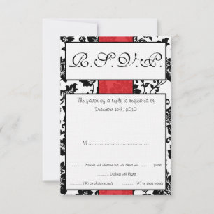 Zwart/Rood Bloemen Damast Bruiloft RSVP-kaart Kaart