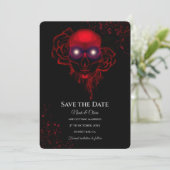 Zwart rood bloemendonker humeurig gothic schedel h save the date (Staand voorkant)