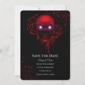 Zwart rood bloemendonker humeurig gothic schedel h save the date (Voorkant)