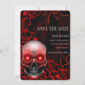 Zwart rood bloemendonker humeurig gothic schedel h save the date (Voorkant)