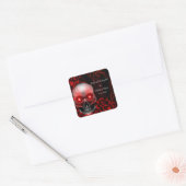 Zwart rood bloemendonker humeurig gothic schedel h vierkante sticker (Envelop)